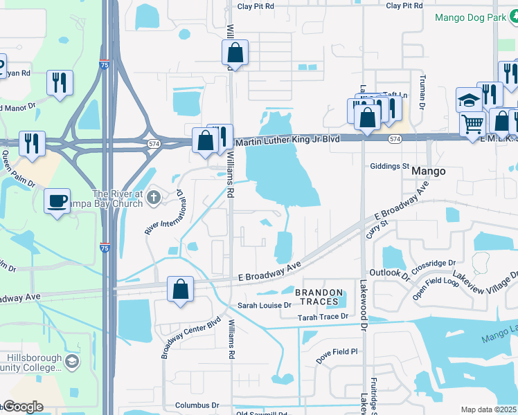 map of restaurants, bars, coffee shops, grocery stores, and more near 10954 Black Swan Court in Seffner