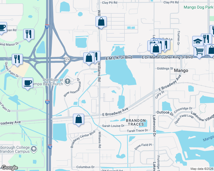 map of restaurants, bars, coffee shops, grocery stores, and more near 10954 Black Swan Court in Seffner