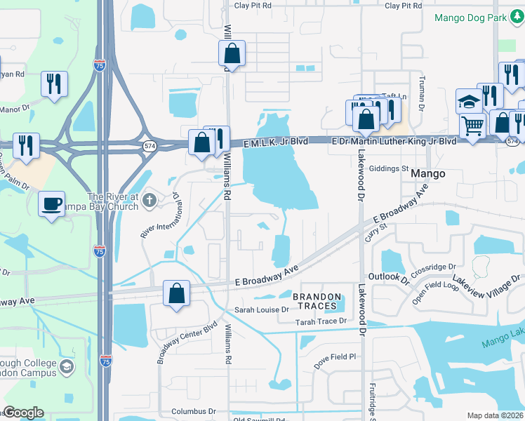 map of restaurants, bars, coffee shops, grocery stores, and more near 11012 Black Swan Court in Seffner