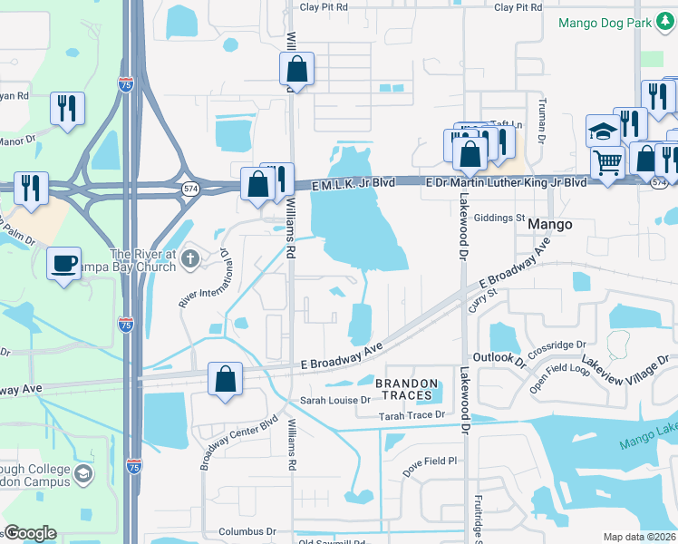 map of restaurants, bars, coffee shops, grocery stores, and more near 10954 Black Swan Court in Seffner