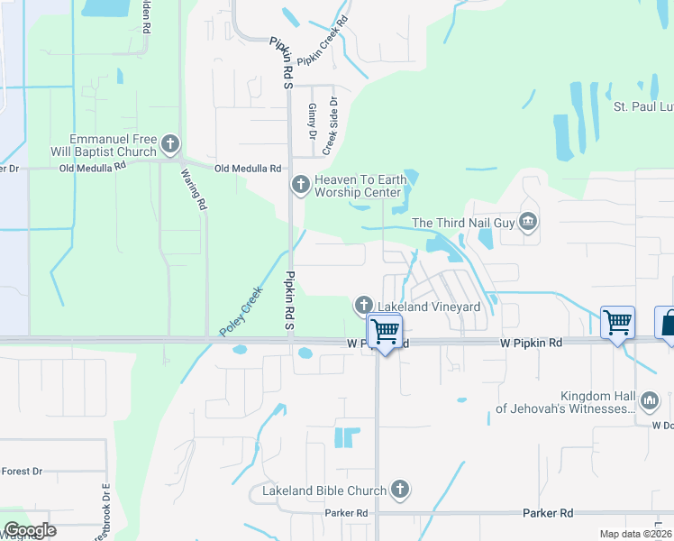 map of restaurants, bars, coffee shops, grocery stores, and more near 2301 Maple Hill Drive in Lakeland