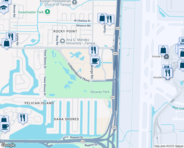 map of restaurants, bars, coffee shops, grocery stores, and more near 4108 George Road in Tampa