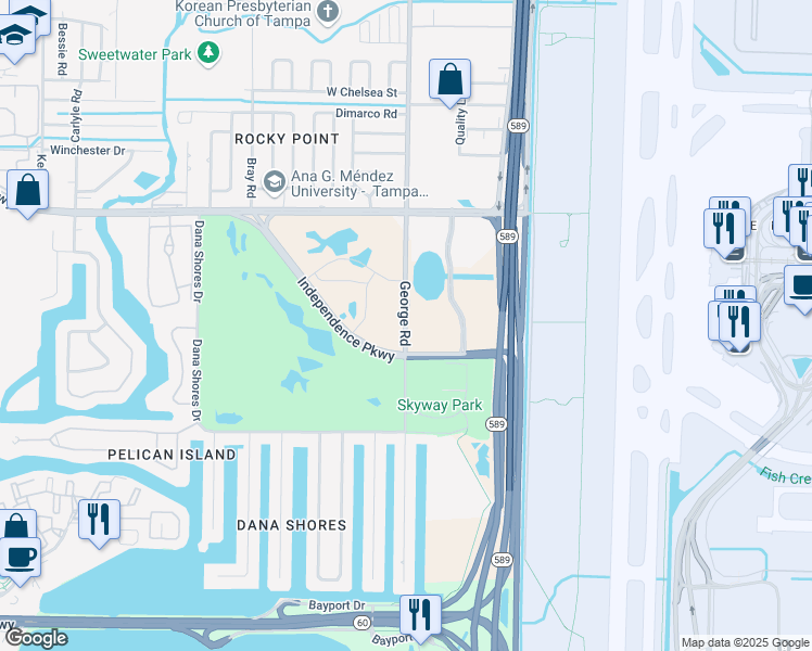 map of restaurants, bars, coffee shops, grocery stores, and more near 4160-4188 George Road in Tampa