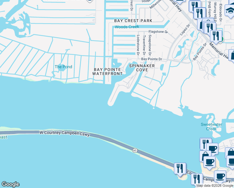 map of restaurants, bars, coffee shops, grocery stores, and more near 4117 Causeway Vista Drive in Tampa