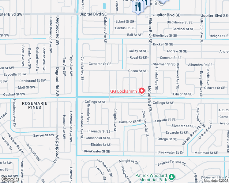 map of restaurants, bars, coffee shops, grocery stores, and more near 890 Du Bois Avenue Southeast in Palm Bay