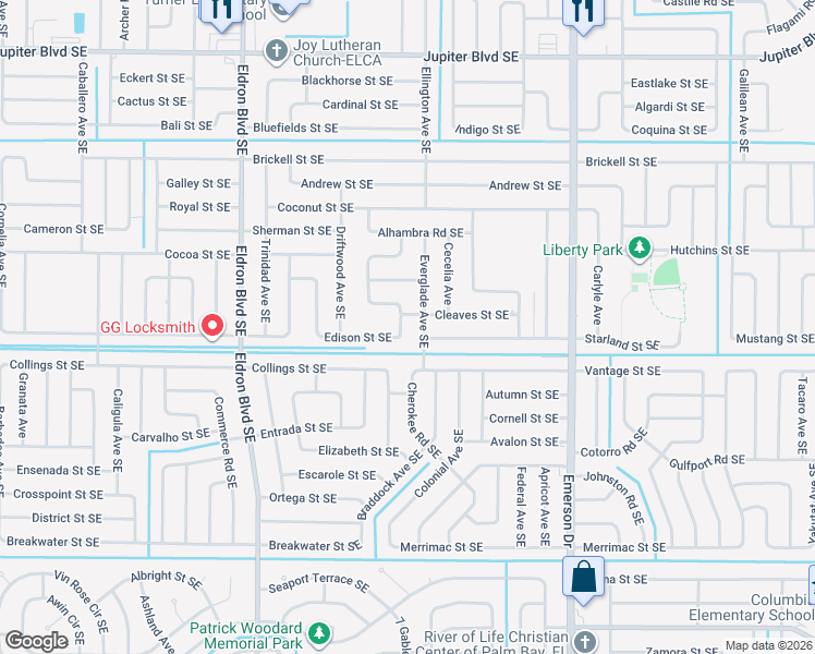 map of restaurants, bars, coffee shops, grocery stores, and more near 881 Arabia Road Southeast in Palm Bay
