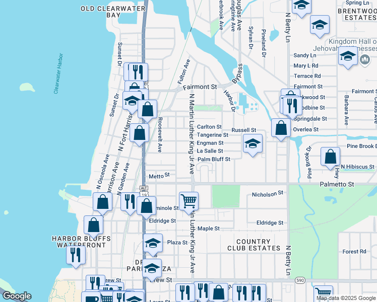 map of restaurants, bars, coffee shops, grocery stores, and more near 1014 Lasalle Street in Clearwater