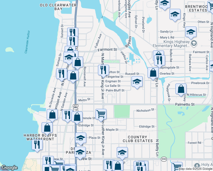 map of restaurants, bars, coffee shops, grocery stores, and more near 1112 La Salle Street in Clearwater