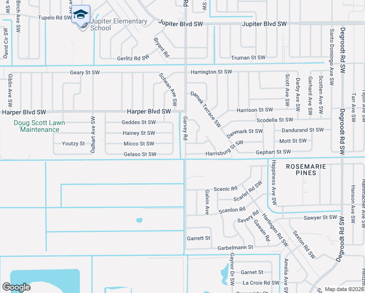 map of restaurants, bars, coffee shops, grocery stores, and more near 598 Dando Street Southwest in Palm Bay