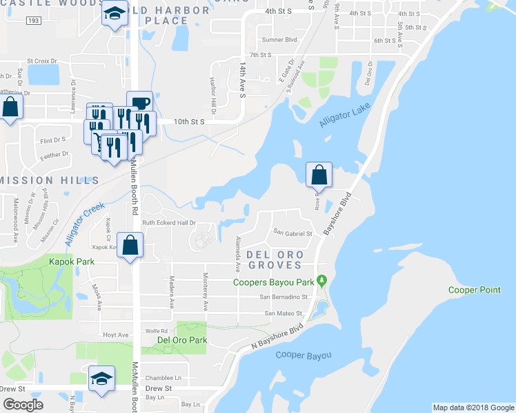 map of restaurants, bars, coffee shops, grocery stores, and more near 1306 Alameda Avenue in Clearwater