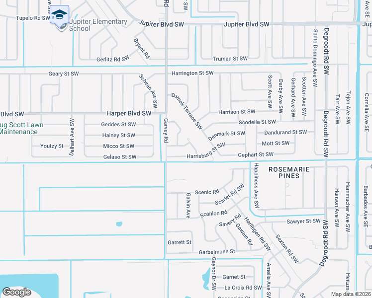 map of restaurants, bars, coffee shops, grocery stores, and more near 518 Dando Street Southwest in Palm Bay