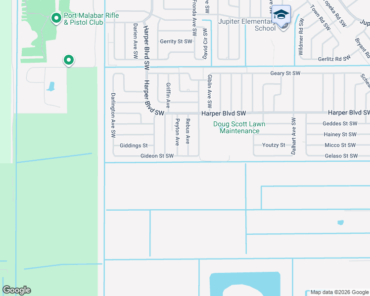 map of restaurants, bars, coffee shops, grocery stores, and more near 882 Rebus Avenue in Palm Bay