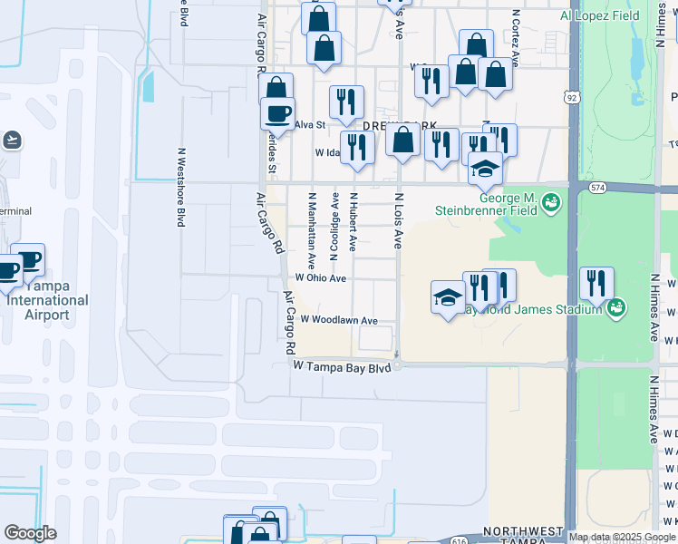 map of restaurants, bars, coffee shops, grocery stores, and more near 4305 West Ohio Avenue in Tampa