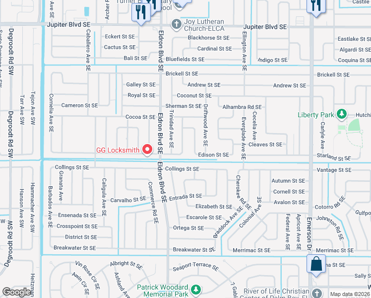 map of restaurants, bars, coffee shops, grocery stores, and more near 887 Carnation Avenue Southeast in Palm Bay