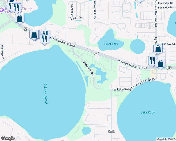 map of restaurants, bars, coffee shops, grocery stores, and more near 907 Royal Palm Circle in Winter Haven