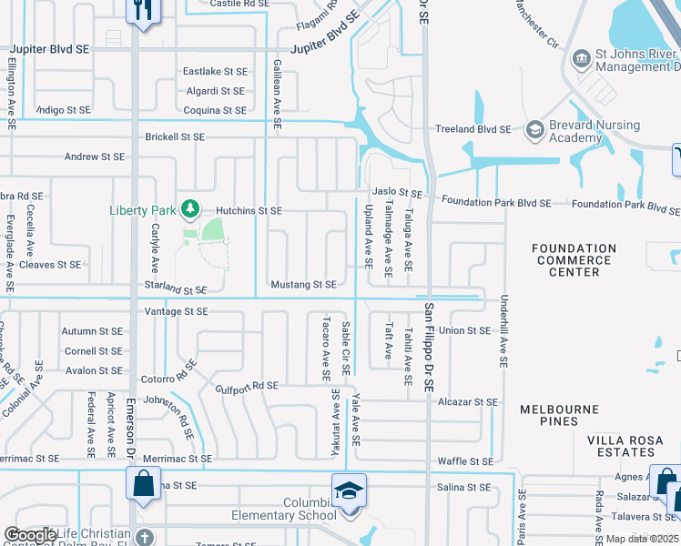 map of restaurants, bars, coffee shops, grocery stores, and more near 890 Crawford Avenue Southeast in Palm Bay