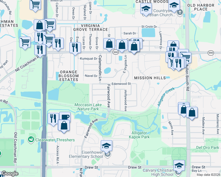 map of restaurants, bars, coffee shops, grocery stores, and more near 2816 Candlewood Street in Clearwater