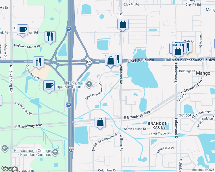 map of restaurants, bars, coffee shops, grocery stores, and more near 3802 Valley Tree Drive in Tampa