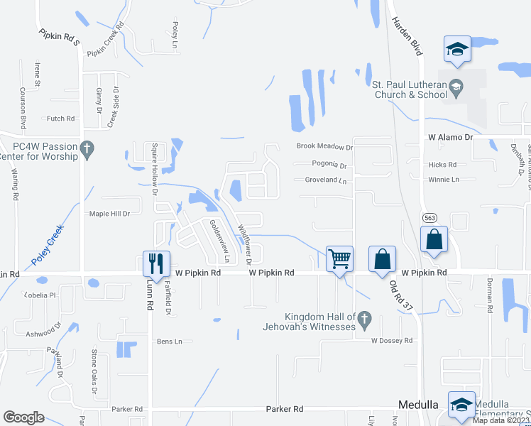 map of restaurants, bars, coffee shops, grocery stores, and more near 1405 Periwinkle Court in Lakeland