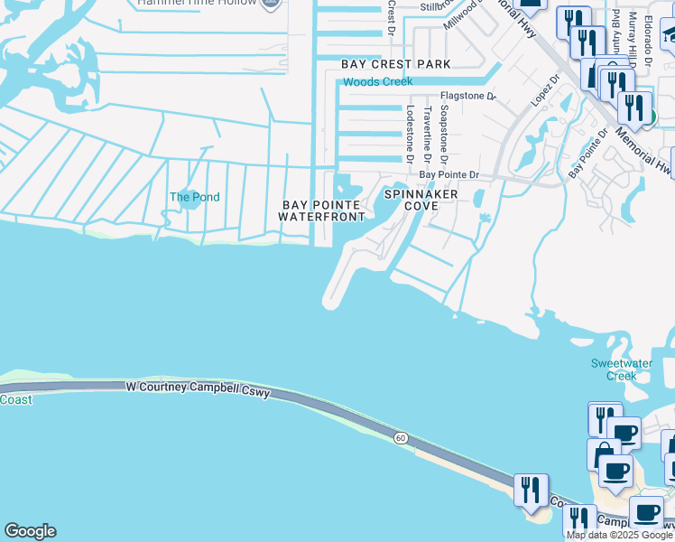 map of restaurants, bars, coffee shops, grocery stores, and more near 4116 Causeway Vista Drive in Tampa