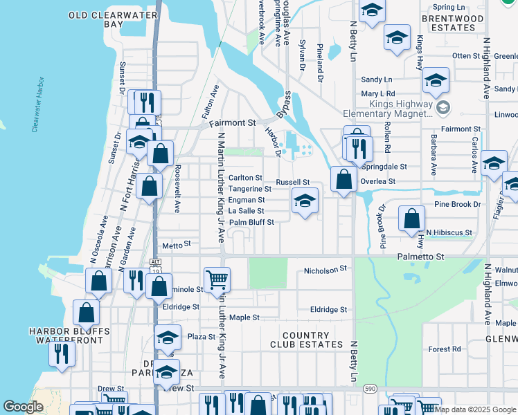 map of restaurants, bars, coffee shops, grocery stores, and more near 1136 La Salle St in Clearwater
