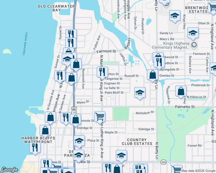map of restaurants, bars, coffee shops, grocery stores, and more near 1112 La Salle Street in Clearwater