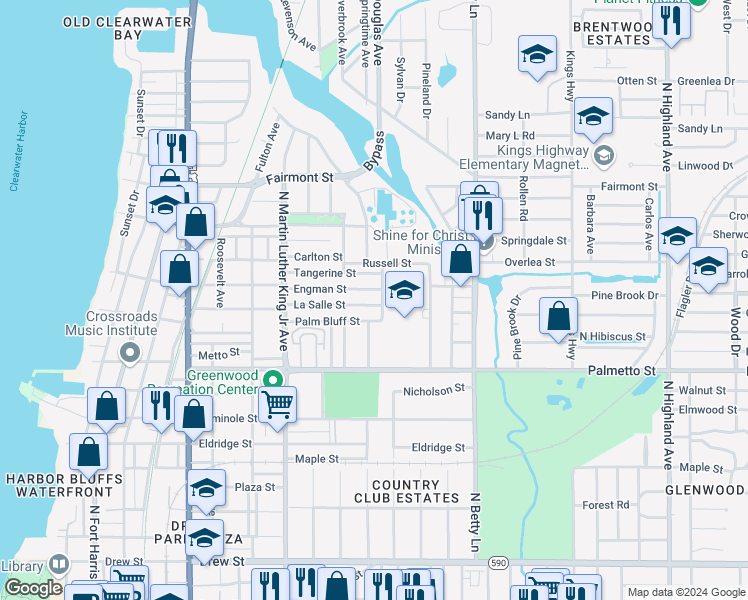 map of restaurants, bars, coffee shops, grocery stores, and more near 1162 La Salle Street in Clearwater