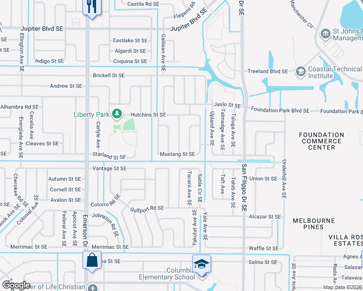 map of restaurants, bars, coffee shops, grocery stores, and more near 883 Charcoal Avenue Southeast in Palm Bay