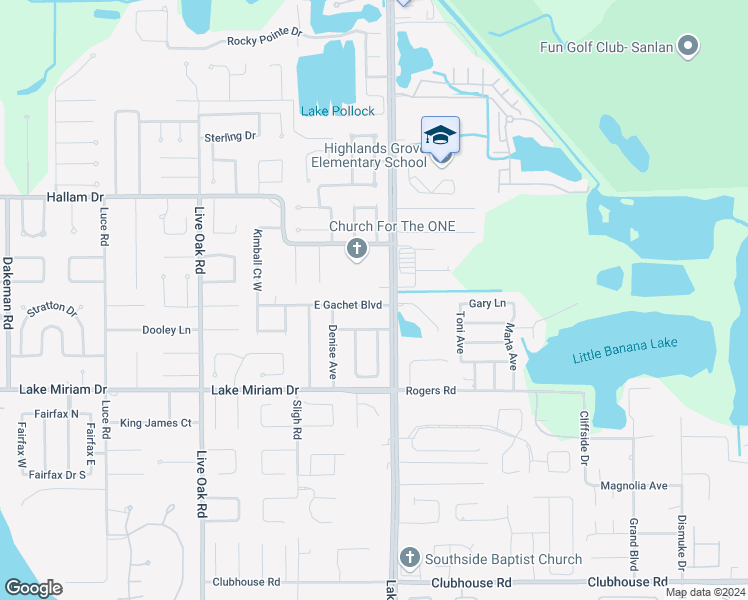 map of restaurants, bars, coffee shops, grocery stores, and more near 2124 East Gachet Boulevard in Lakeland