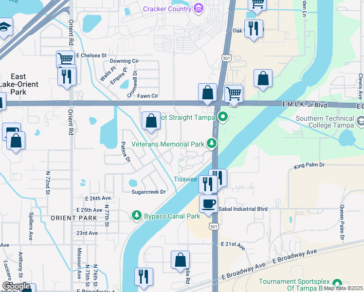 map of restaurants, bars, coffee shops, grocery stores, and more near 3801 Danny Bryan Boulevard in Tampa