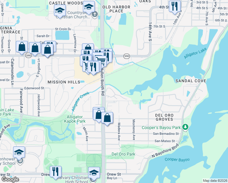 map of restaurants, bars, coffee shops, grocery stores, and more near 1377 North McMullen Booth Road in Clearwater