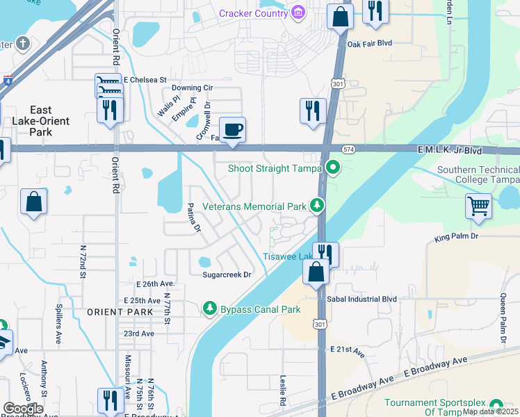 map of restaurants, bars, coffee shops, grocery stores, and more near 3801 Danny Bryan Boulevard in Tampa