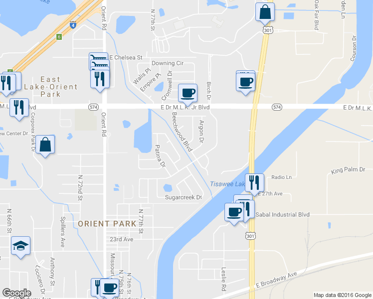 map of restaurants, bars, coffee shops, grocery stores, and more near 3713 Ambermist Drive in Tampa