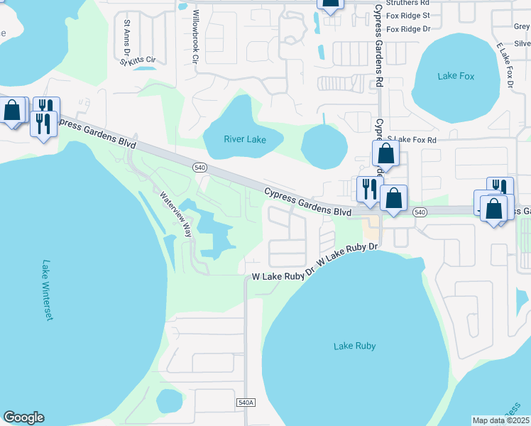 map of restaurants, bars, coffee shops, grocery stores, and more near 620 Reflections Loop West in Winter Haven