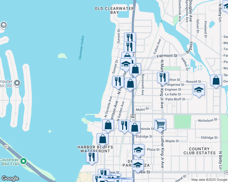 map of restaurants, bars, coffee shops, grocery stores, and more near 1209 North Osceola Avenue in Clearwater