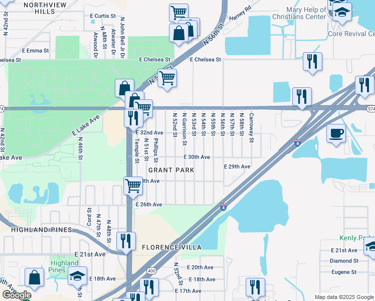 map of restaurants, bars, coffee shops, grocery stores, and more near 3701 North Garrison Street in Tampa