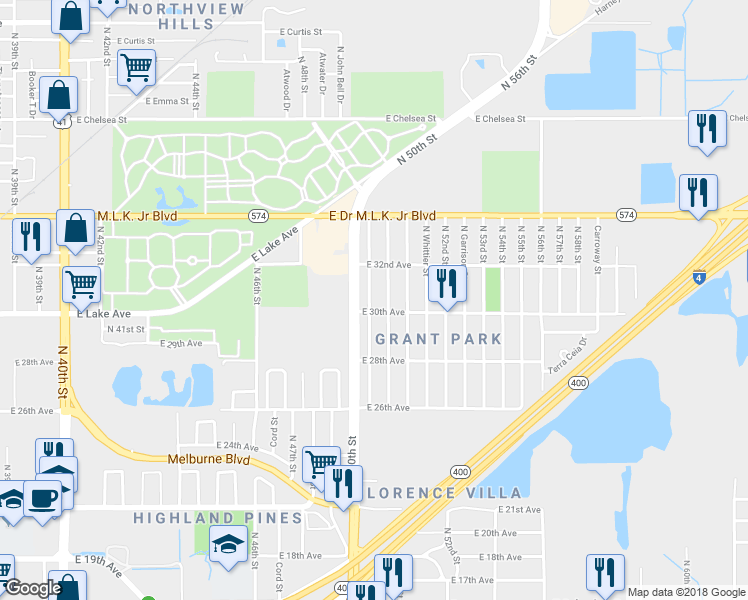 map of restaurants, bars, coffee shops, grocery stores, and more near 3702 Temple Street in Tampa