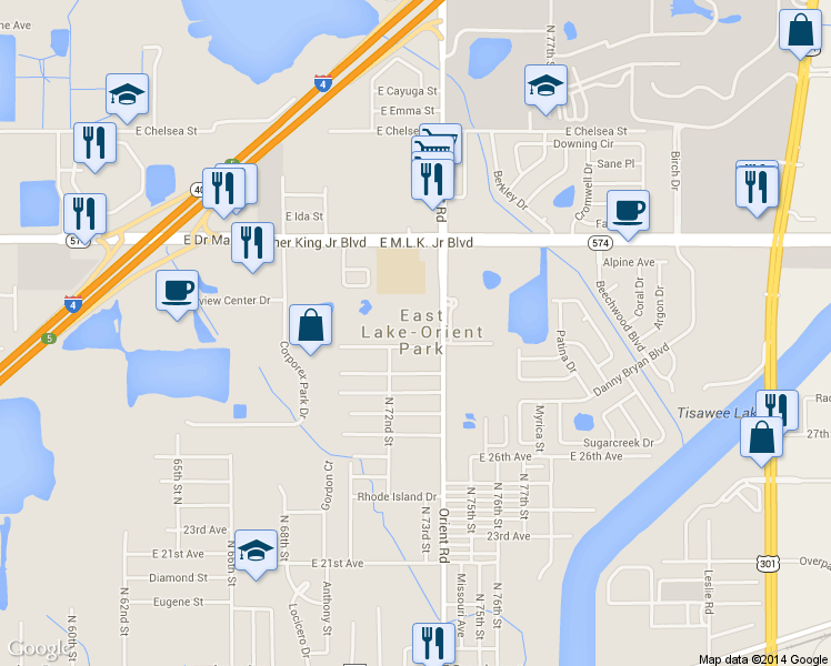 map of restaurants, bars, coffee shops, grocery stores, and more near 7220 Delano Avenue in Tampa