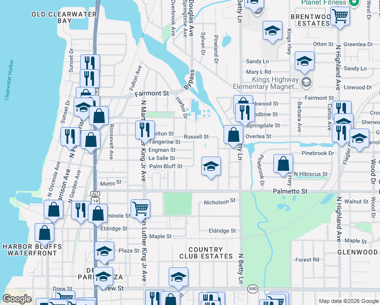 map of restaurants, bars, coffee shops, grocery stores, and more near 1162 La Salle Street in Clearwater