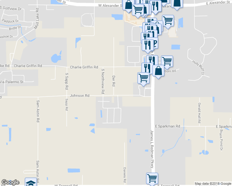 map of restaurants, bars, coffee shops, grocery stores, and more near 406 Johnson Road in Plant City
