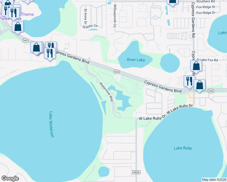 map of restaurants, bars, coffee shops, grocery stores, and more near 1811 Garden Lake Drive in Winter Haven
