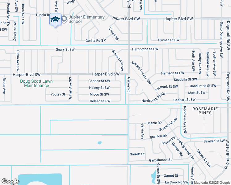 map of restaurants, bars, coffee shops, grocery stores, and more near 717 Micco Street Southwest in Palm Bay