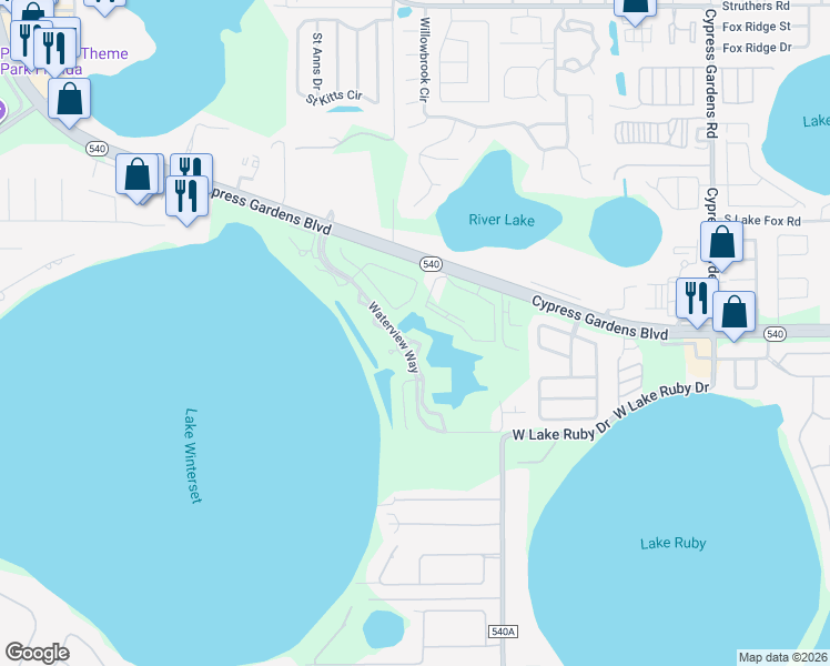 map of restaurants, bars, coffee shops, grocery stores, and more near 1811 Garden Lake Drive in Winter Haven