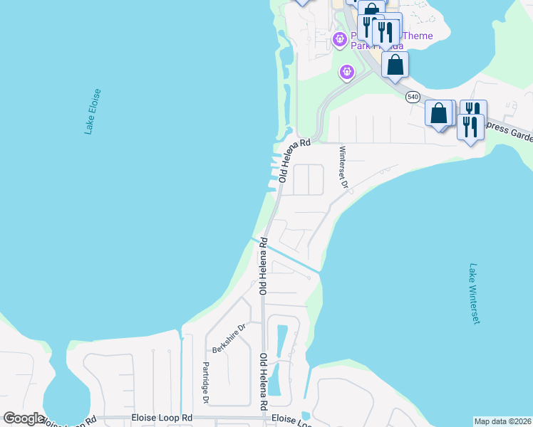 map of restaurants, bars, coffee shops, grocery stores, and more near 2113 Helena Road in Winter Haven
