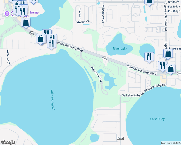 map of restaurants, bars, coffee shops, grocery stores, and more near 907 Royal Palm Circle in Winter Haven