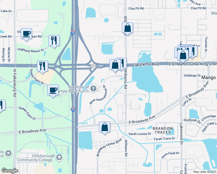 map of restaurants, bars, coffee shops, grocery stores, and more near 3802 Valley Tree Drive in Tampa