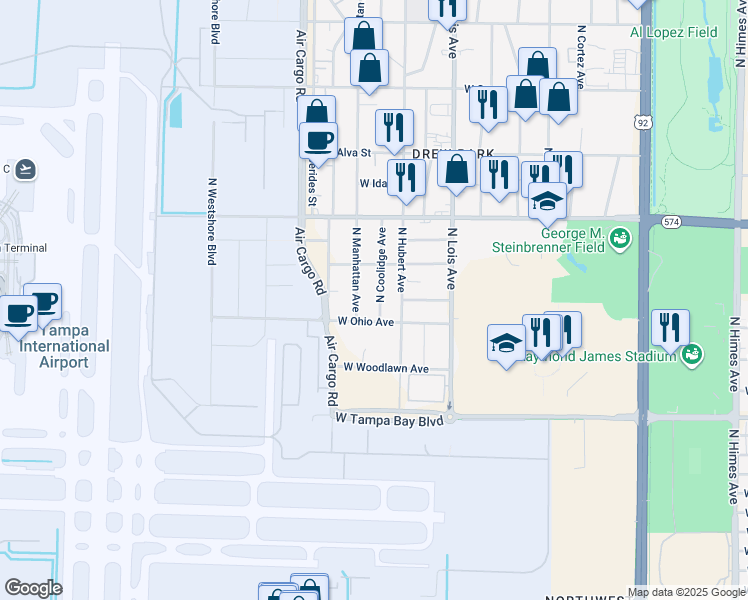 map of restaurants, bars, coffee shops, grocery stores, and more near 4305 West Ohio Avenue in Tampa