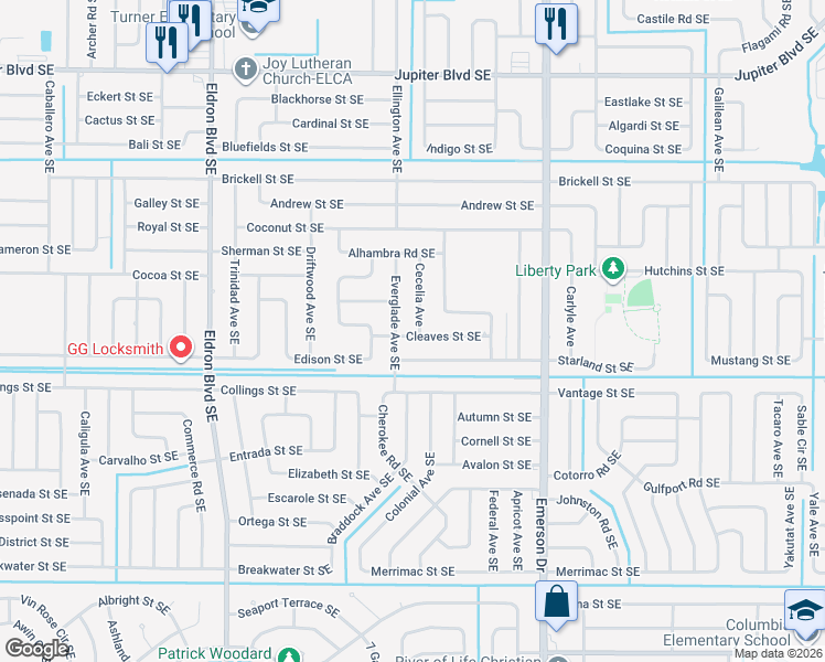 map of restaurants, bars, coffee shops, grocery stores, and more near 792 Cecelia Avenue in Palm Bay