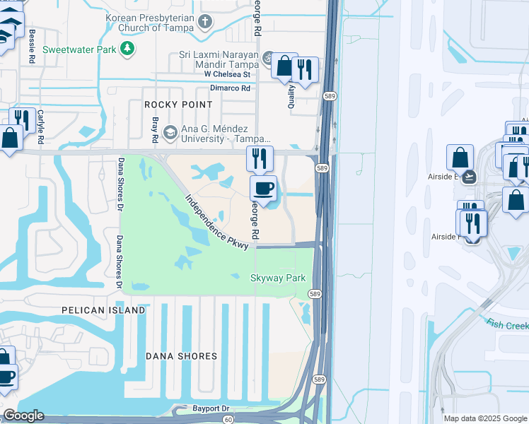 map of restaurants, bars, coffee shops, grocery stores, and more near 4925 Independence Parkway in Tampa