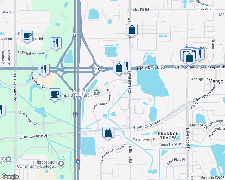 map of restaurants, bars, coffee shops, grocery stores, and more near 3802 Valley Tree Drive in Tampa
